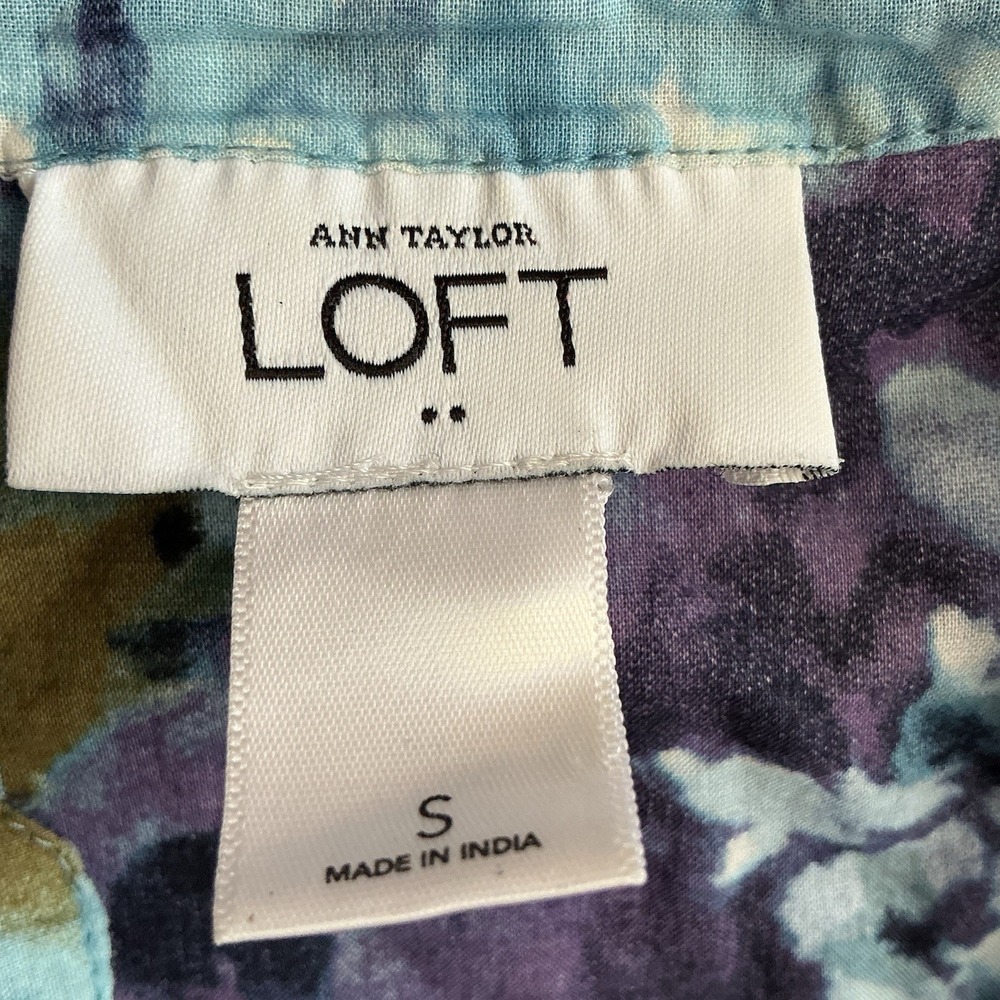 LOFT Multicolor Sleeveless Ruffle-Front Blouse - 100% Cotton - Sz Small - Picture 2 of 7
